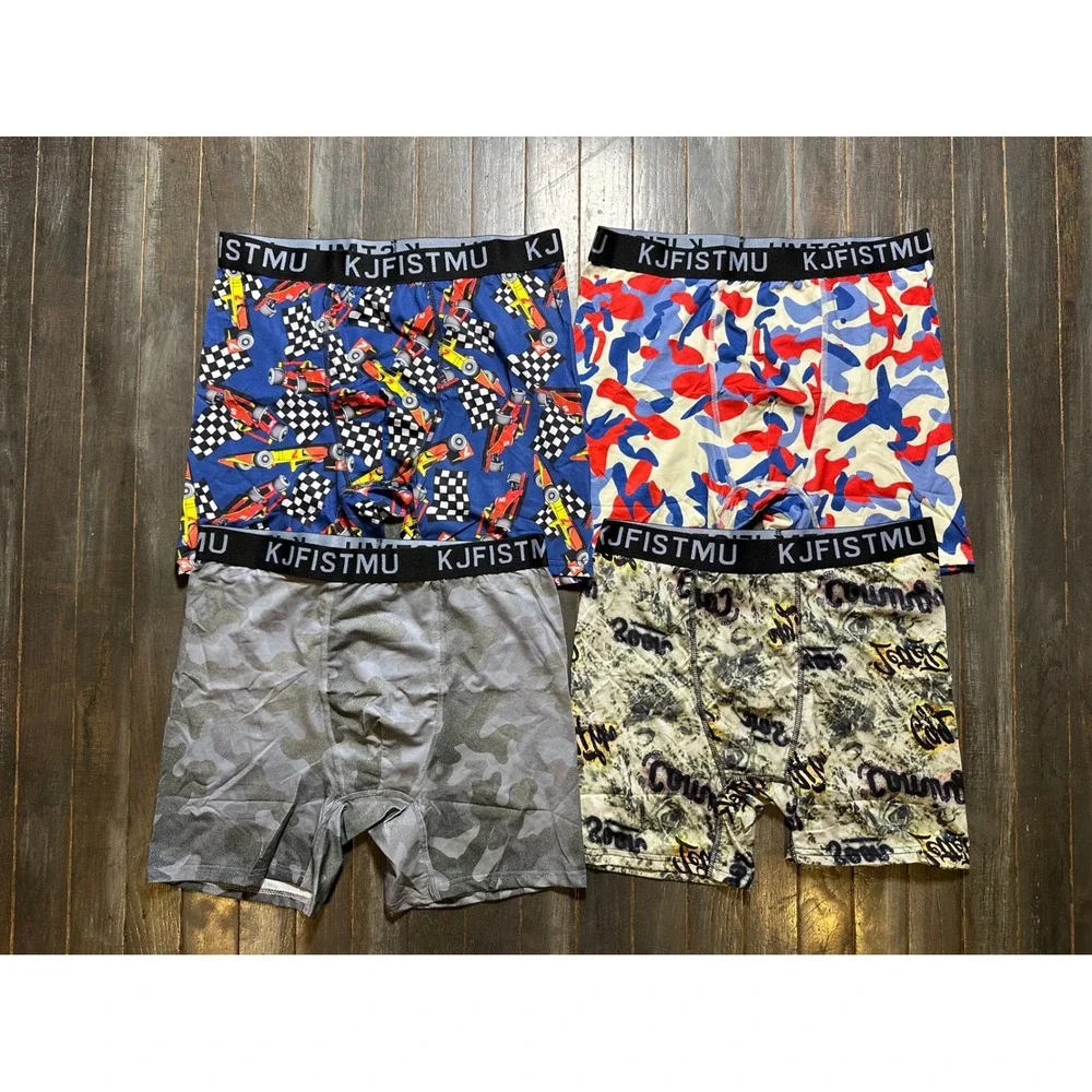 KJFISTMU Mens Boxer Briefs 4-Pack Camo Racing Graffiti Multi-Color